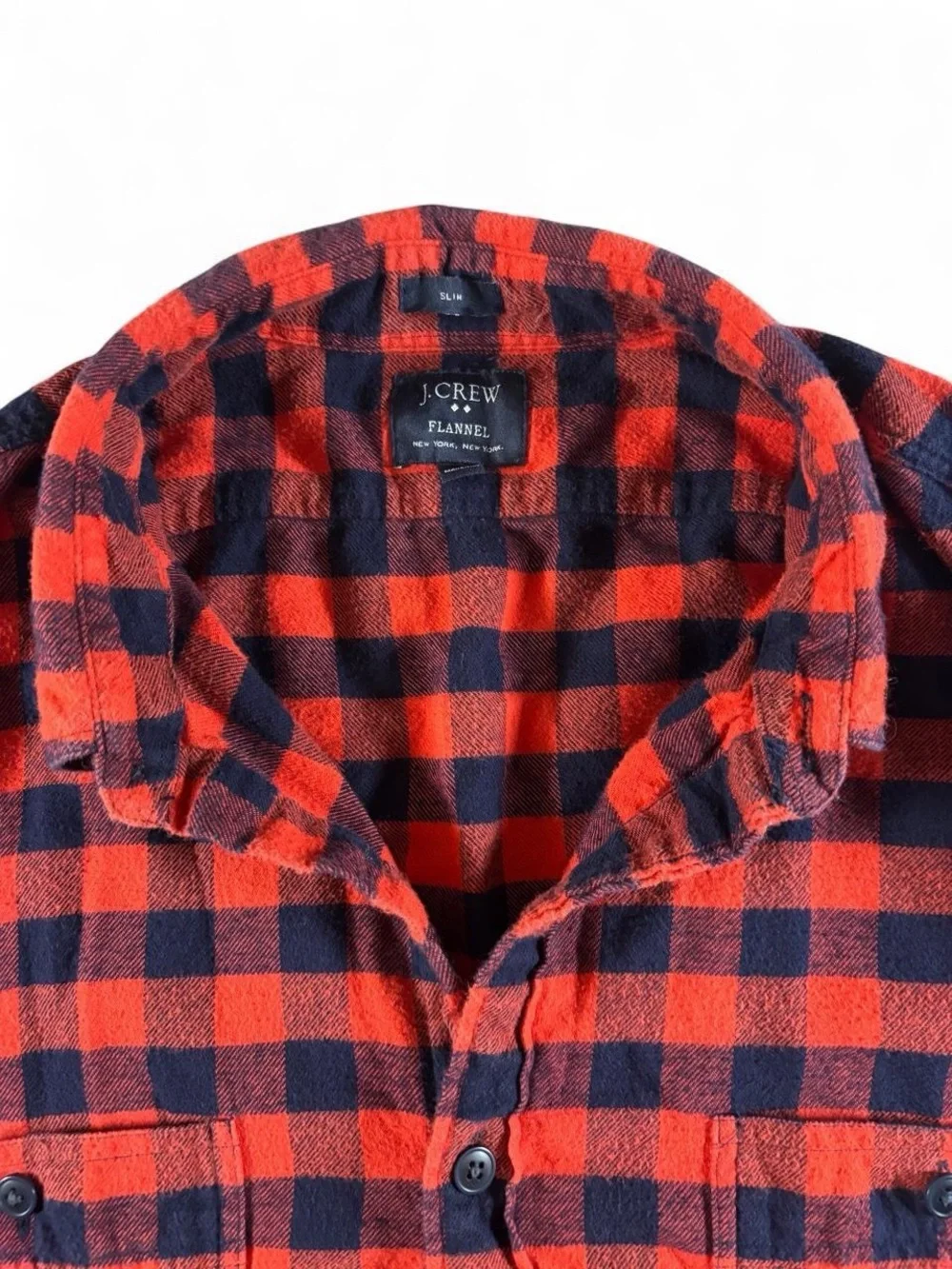 J. Crew Red and Navy Blue Check Flannel Shirt XL Slim Fit